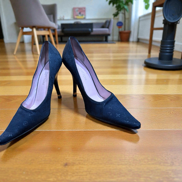 Louis Vuitton Black Monogram Mini Lin Satin Pumps in Box With COA - Picture 4 of 16